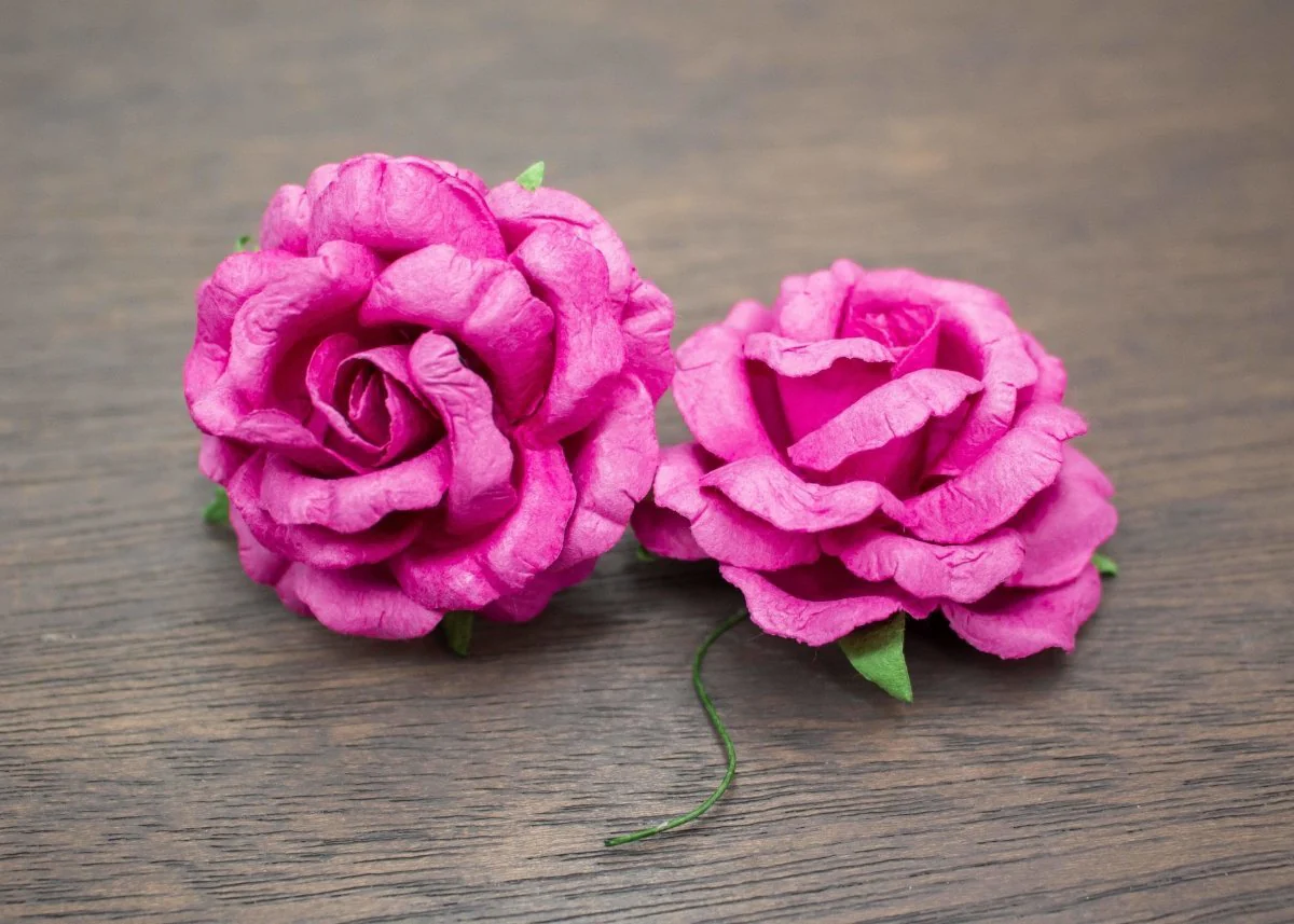 2" Mulberry Wood Flower - Fuchsia (5 Pack) - Image 2