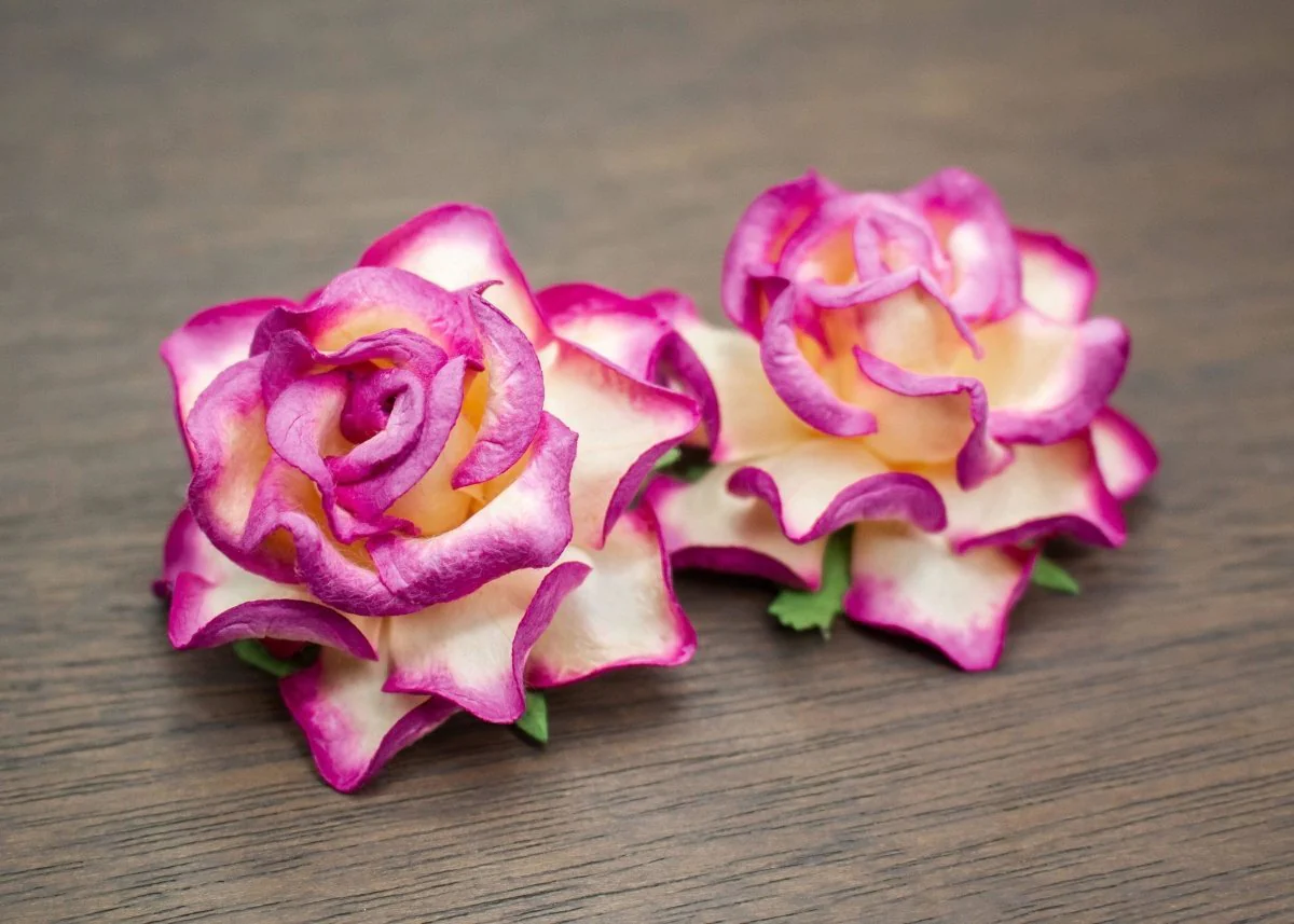 2" Mulberry Wood Flower - Fuchsia/Ivory (5 Pack) - Image 2