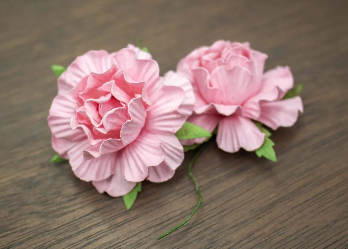 2" Mulberry Wood Flower - Pink (5 Pack) - Image 2