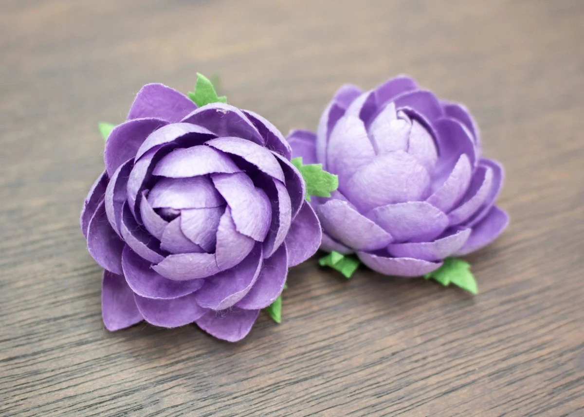 2" Mulberry Wood Flower - Purple (5 Pack) - Image 2