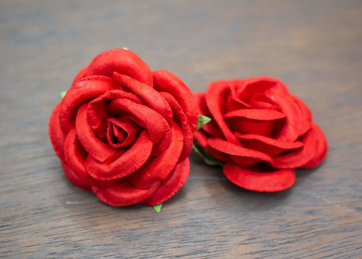 2" Mulberry Wood Flower - Scarlet (5 Pack) - Image 2