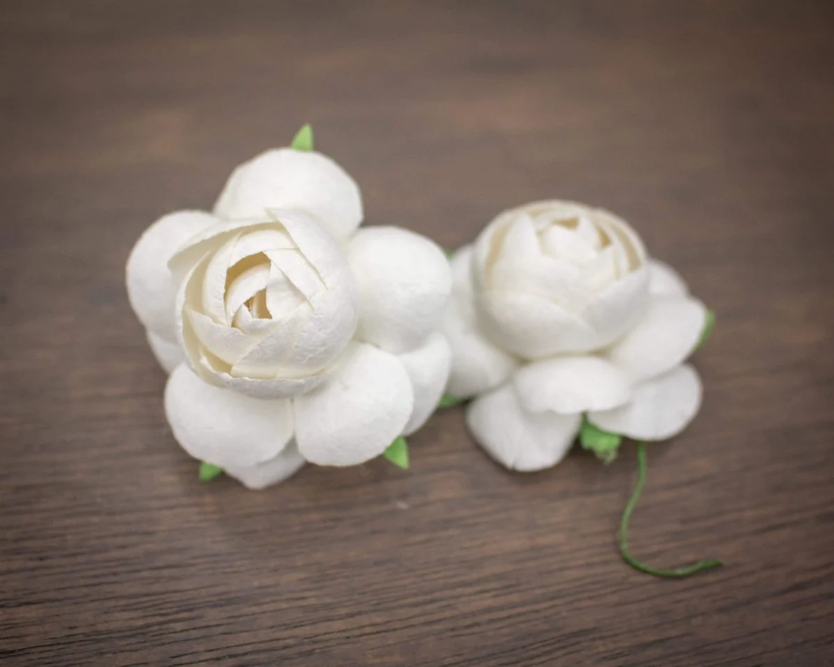 2" Mulberry Wood Flower - White (5 Pack) - Image 2