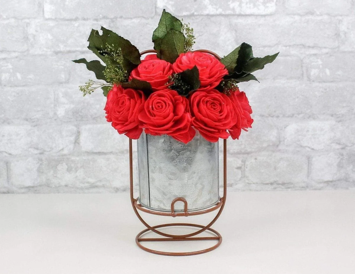Galvanized Bucket w/ Iron Base - Heart Shaped