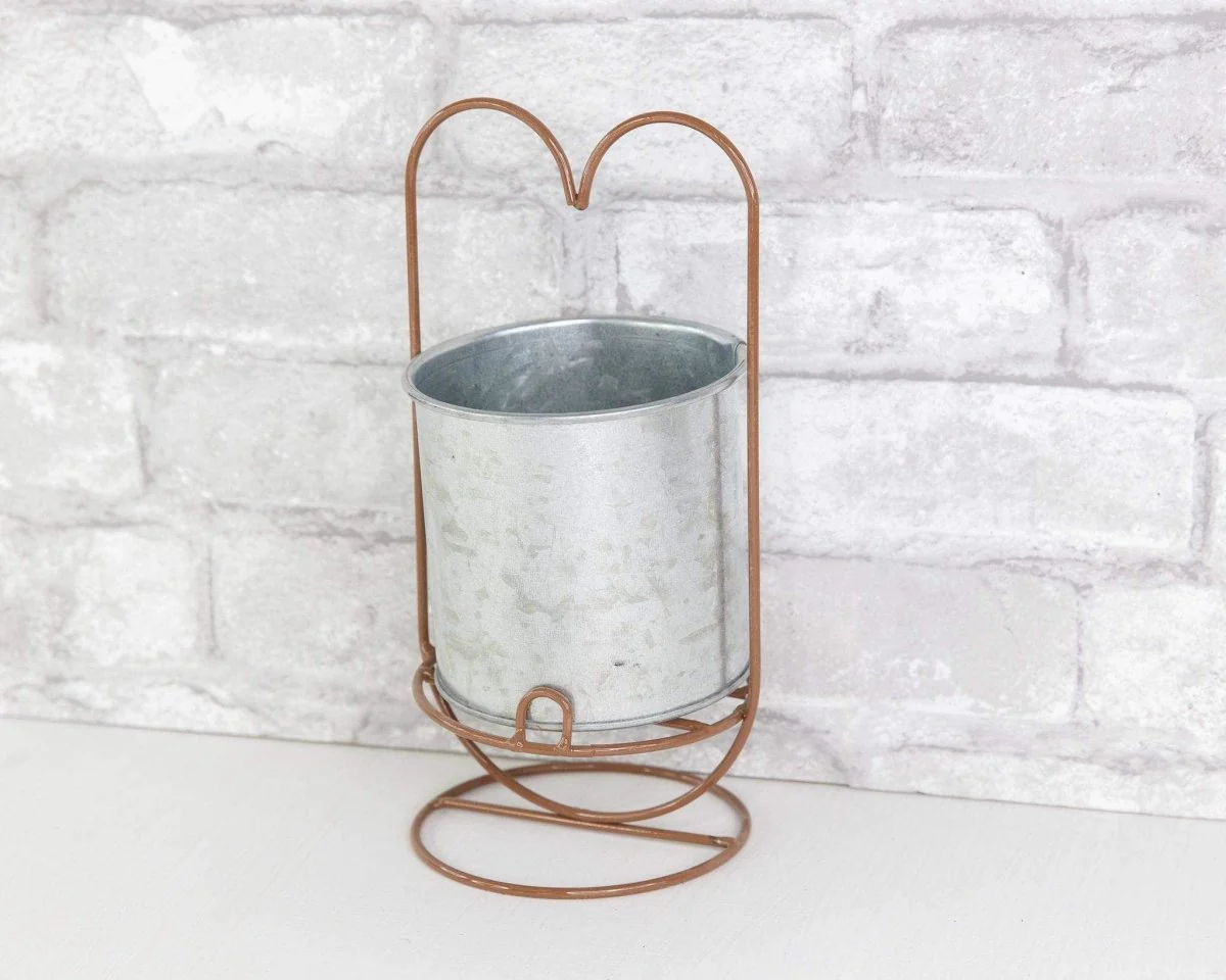 Galvanized Bucket w/ Iron Base - Heart Shaped - Image 6