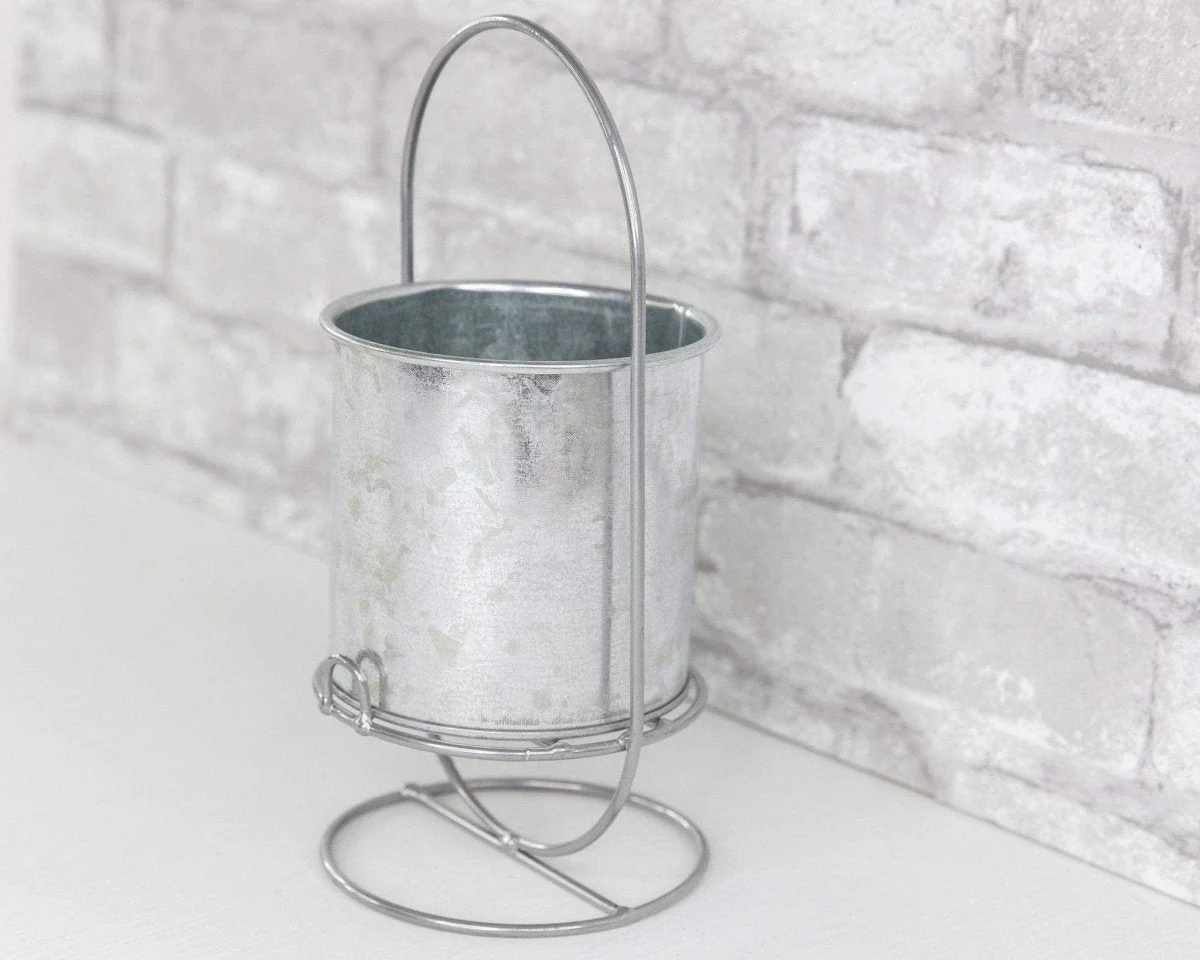 Galvanized Bucket w/ Iron Base - Round - Image 4