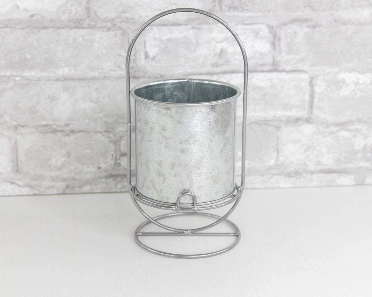 Galvanized Bucket w/ Iron Base - Round - Image 6