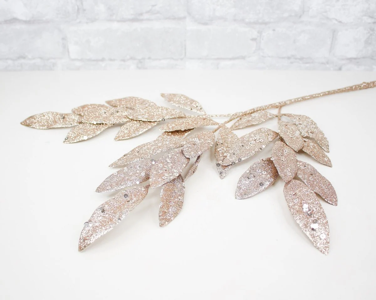 Gold Sequin Sparkle Bay Leaf Spray - Image 2