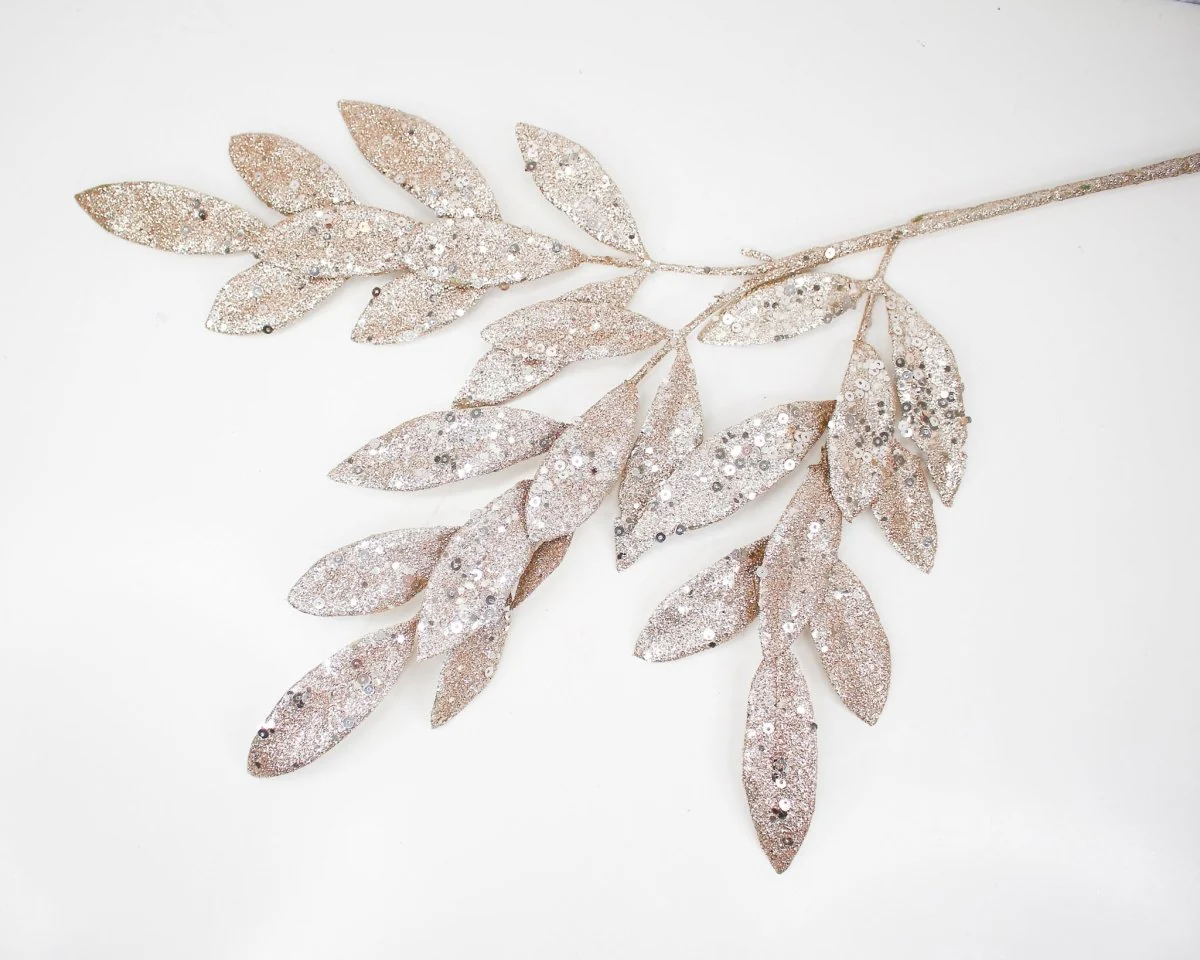 Gold Sequin Sparkle Bay Leaf Spray - Image 3