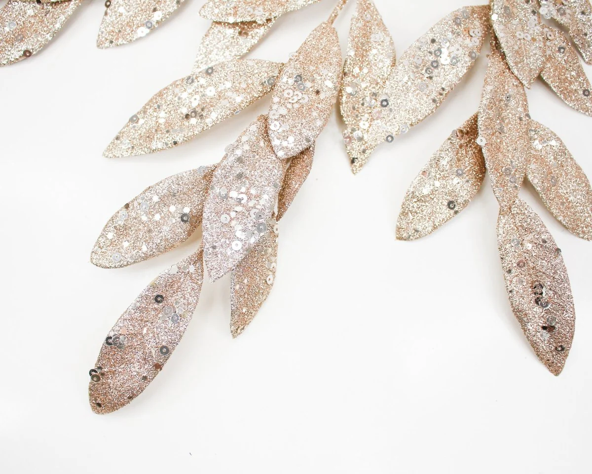 Gold Sequin Sparkle Bay Leaf Spray - Image 4